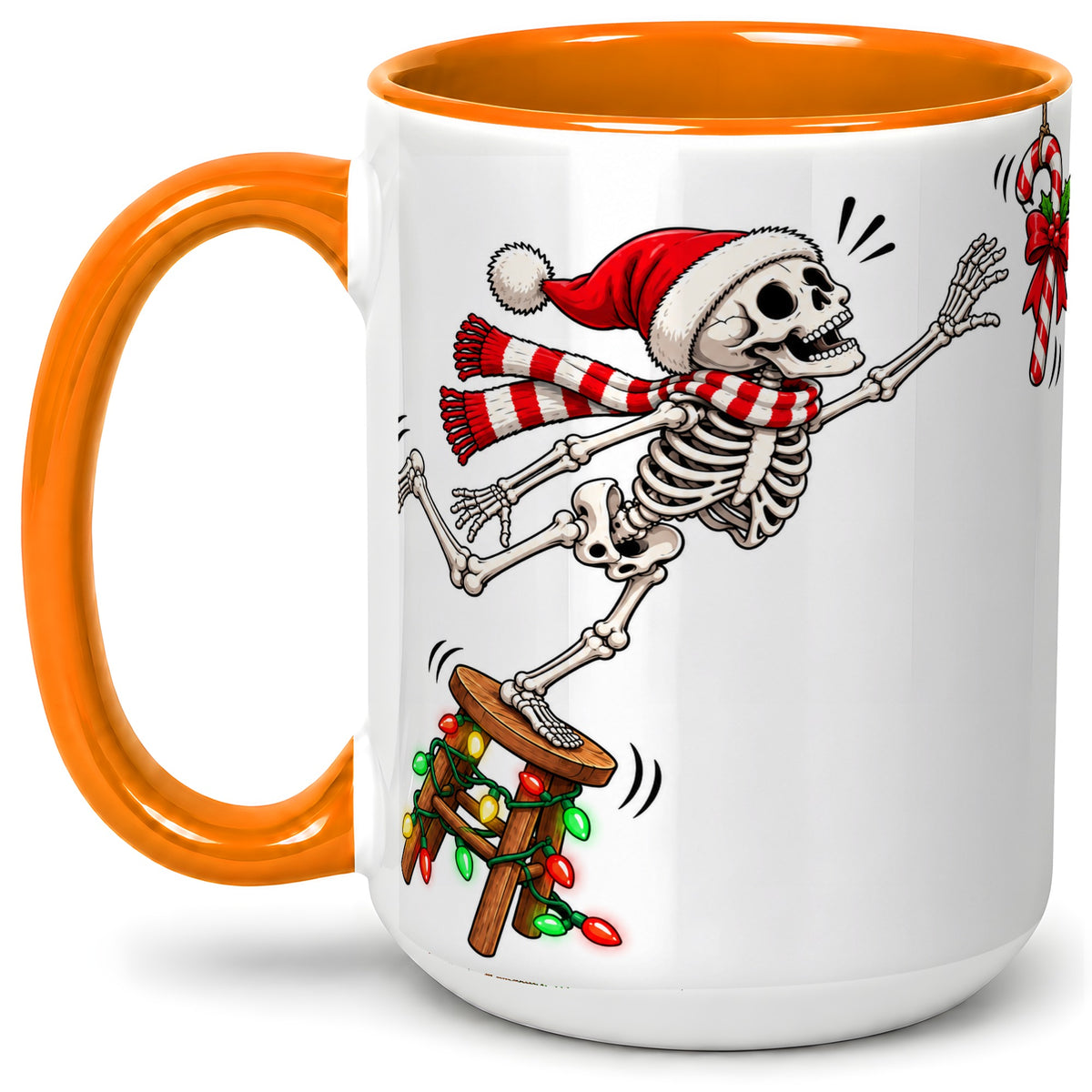 #pl[15oz|Orange] Christmas Skeleton Ceramic Mug, Playful Santa Holiday Coffee Cup