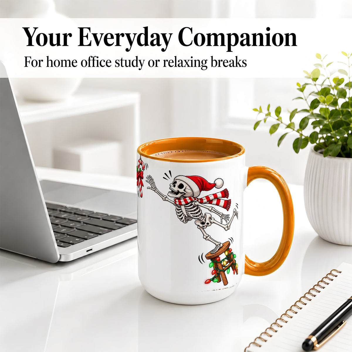 #pl[15oz|Orange] Christmas Skeleton Ceramic Mug, Playful Santa Holiday Coffee Cup