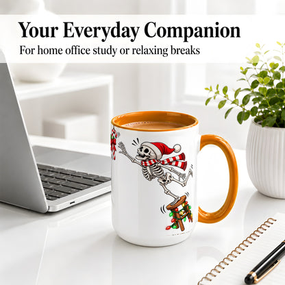 #pl[15oz|Orange] Christmas Skeleton Ceramic Mug, Playful Santa Holiday Coffee Cup