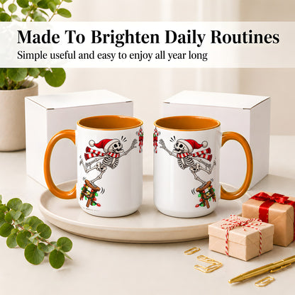 #pl[15oz|Orange] Christmas Skeleton Ceramic Mug, Playful Santa Holiday Coffee Cup