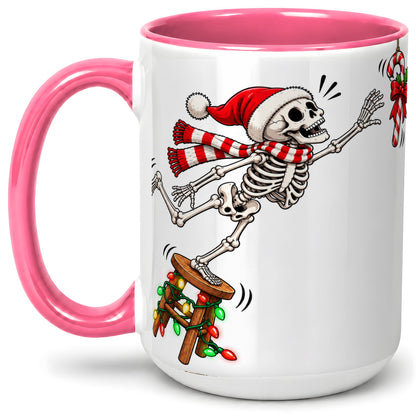 #pl[15oz|Pink] Christmas Skeleton Ceramic Mug, Playful Santa Holiday Coffee Cup