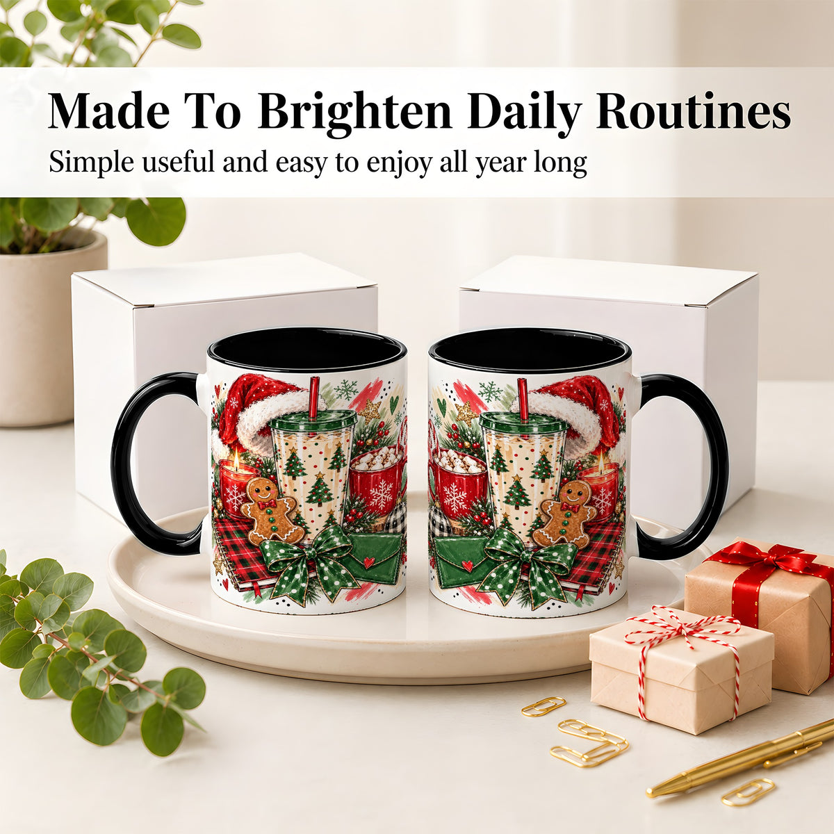 #pl[11oz|Black] Cozy Christmas Ceramic Mug, Festive Holiday Coffee Cup Artwork