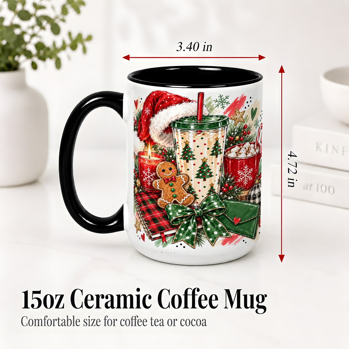 #pl[15oz|Black] Cozy Christmas Ceramic Mug, Festive Holiday Coffee Cup Artwork