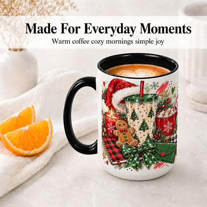 #pl[15oz|Black] Cozy Christmas Ceramic Mug, Festive Holiday Coffee Cup Artwork