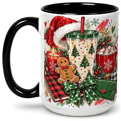#pl[15oz|Black] Cozy Christmas Ceramic Mug, Festive Holiday Coffee Cup Artwork
