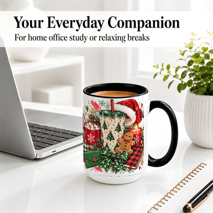 #pl[15oz|Black] Cozy Christmas Ceramic Mug, Festive Holiday Coffee Cup Artwork