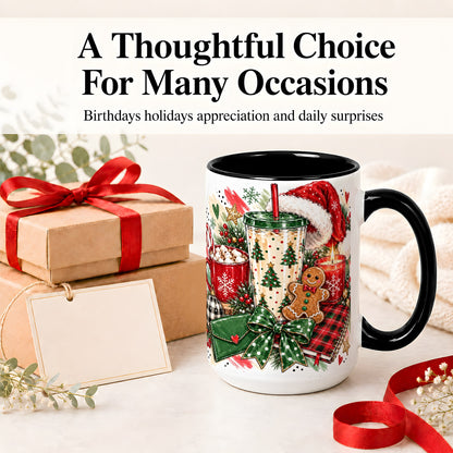 #pl[15oz|Black] Cozy Christmas Ceramic Mug, Festive Holiday Coffee Cup Artwork