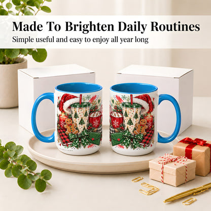 #pl[15oz|Blue] Cozy Christmas Ceramic Mug, Festive Holiday Coffee Cup Artwork