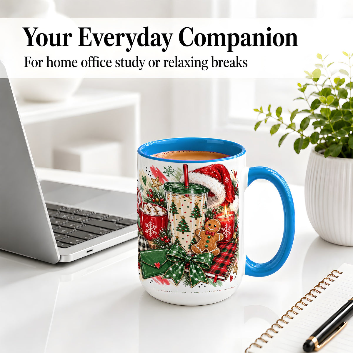 #pl[15oz|Blue] Cozy Christmas Ceramic Mug, Festive Holiday Coffee Cup Artwork