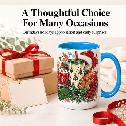 #pl[15oz|Blue] Cozy Christmas Ceramic Mug, Festive Holiday Coffee Cup Artwork