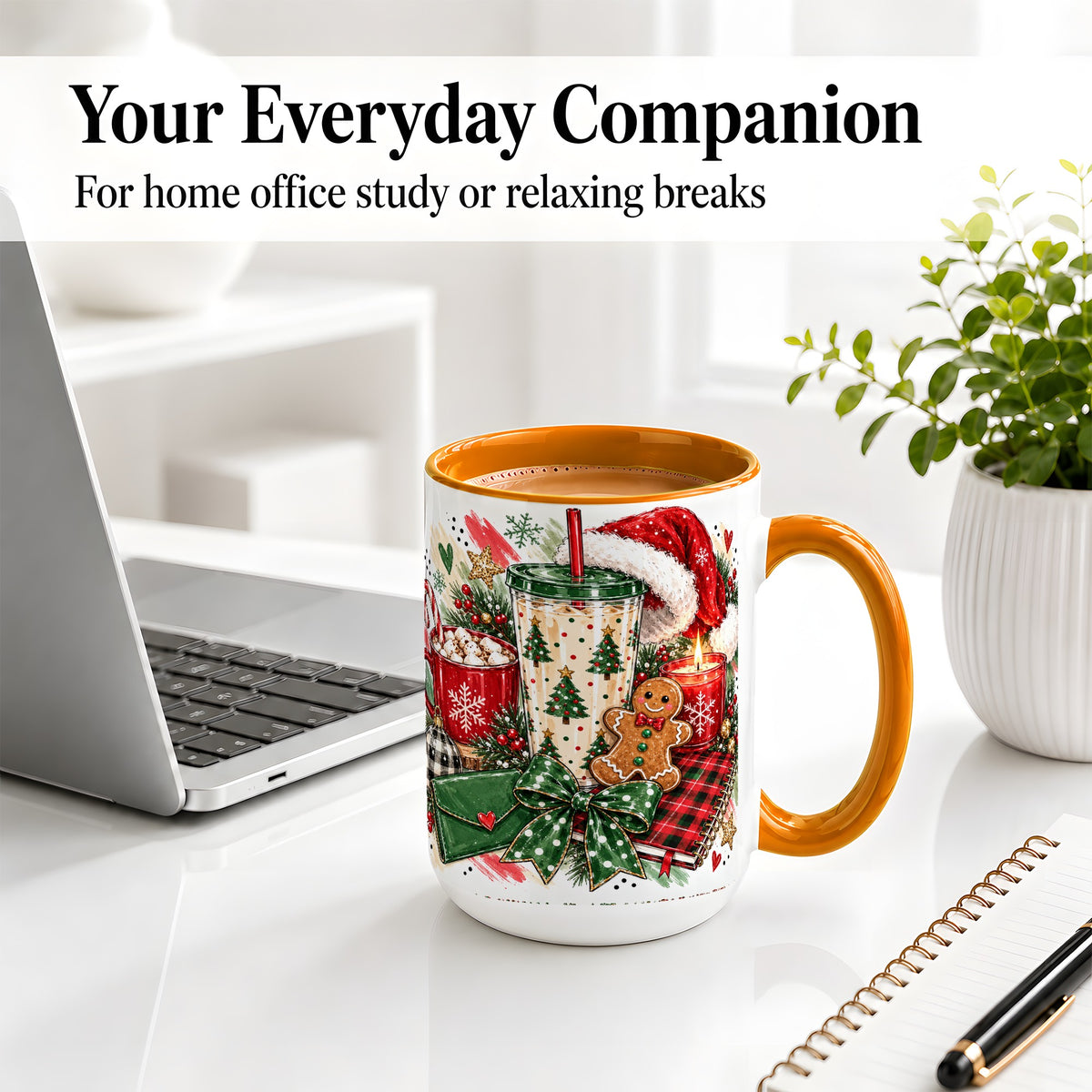 #pl[15oz|Orange] Cozy Christmas Ceramic Mug, Festive Holiday Coffee Cup Artwork