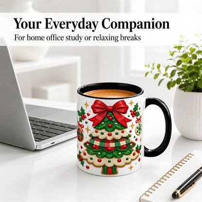 #pl[11oz|Black] Christmas Tree Cookie Ceramic Mug, Festive Holiday Coffee Cup
