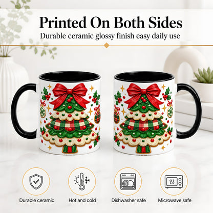 #pl[11oz|Black] Christmas Tree Cookie Ceramic Mug, Festive Holiday Coffee Cup