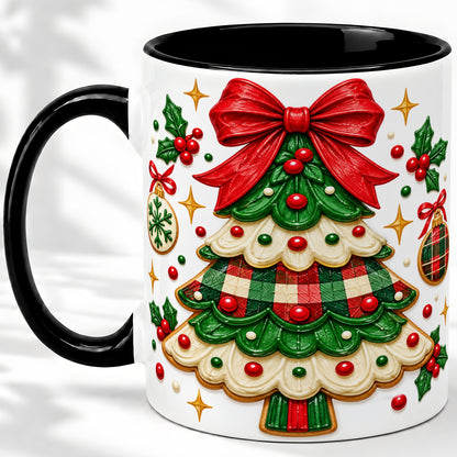 #pl[11oz|Black] Christmas Tree Cookie Ceramic Mug, Festive Holiday Coffee Cup