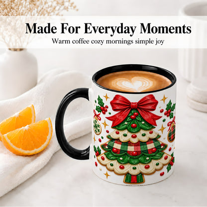 #pl[11oz|Black] Christmas Tree Cookie Ceramic Mug, Festive Holiday Coffee Cup