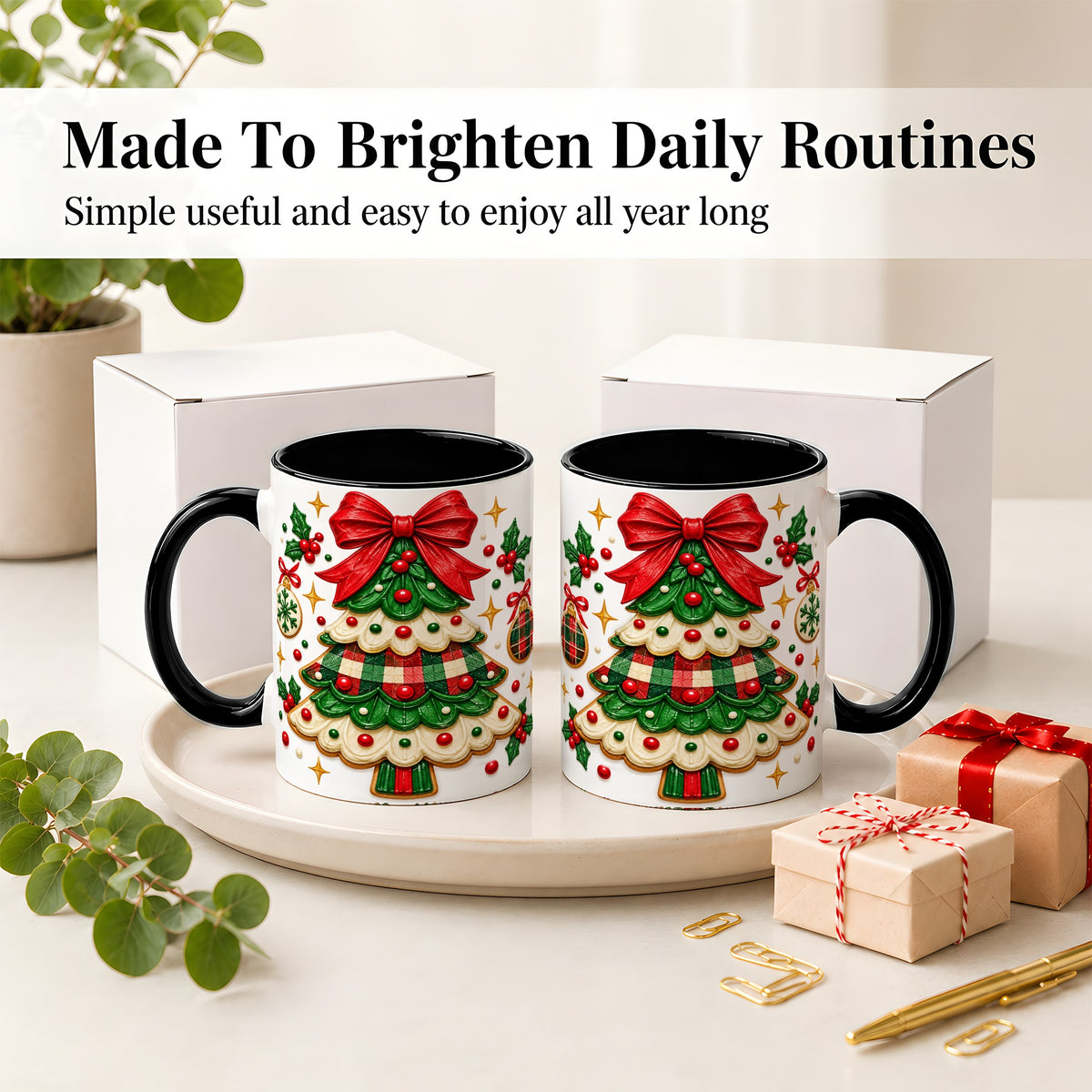 #pl[11oz|Black] Christmas Tree Cookie Ceramic Mug, Festive Holiday Coffee Cup