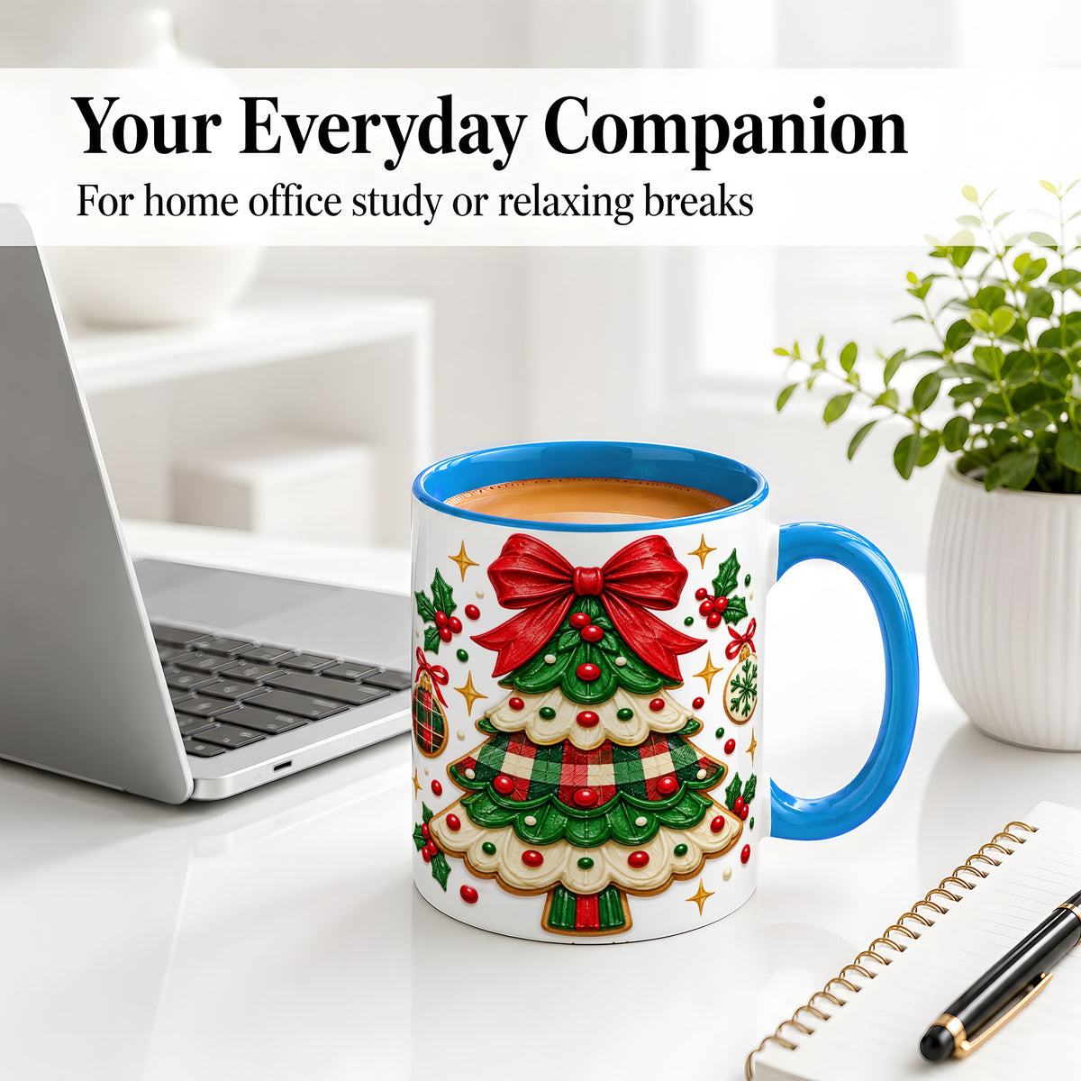 #pl[11oz|Blue] Christmas Tree Cookie Ceramic Mug, Festive Holiday Coffee Cup