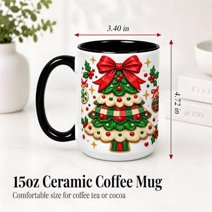 #pl[15oz|Black] Christmas Tree Cookie Ceramic Mug, Festive Holiday Coffee Cup
