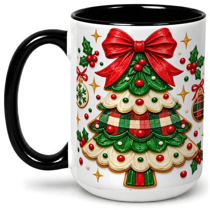 #pl[15oz|Black] Christmas Tree Cookie Ceramic Mug, Festive Holiday Coffee Cup
