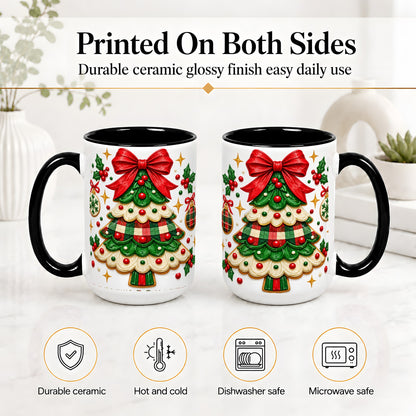 #pl[15oz|Black] Christmas Tree Cookie Ceramic Mug, Festive Holiday Coffee Cup