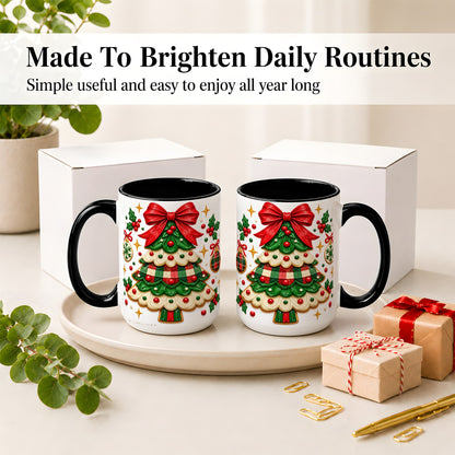 #pl[15oz|Black] Christmas Tree Cookie Ceramic Mug, Festive Holiday Coffee Cup