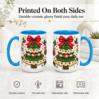 #pl[15oz|Blue] Christmas Tree Cookie Ceramic Mug, Festive Holiday Coffee Cup