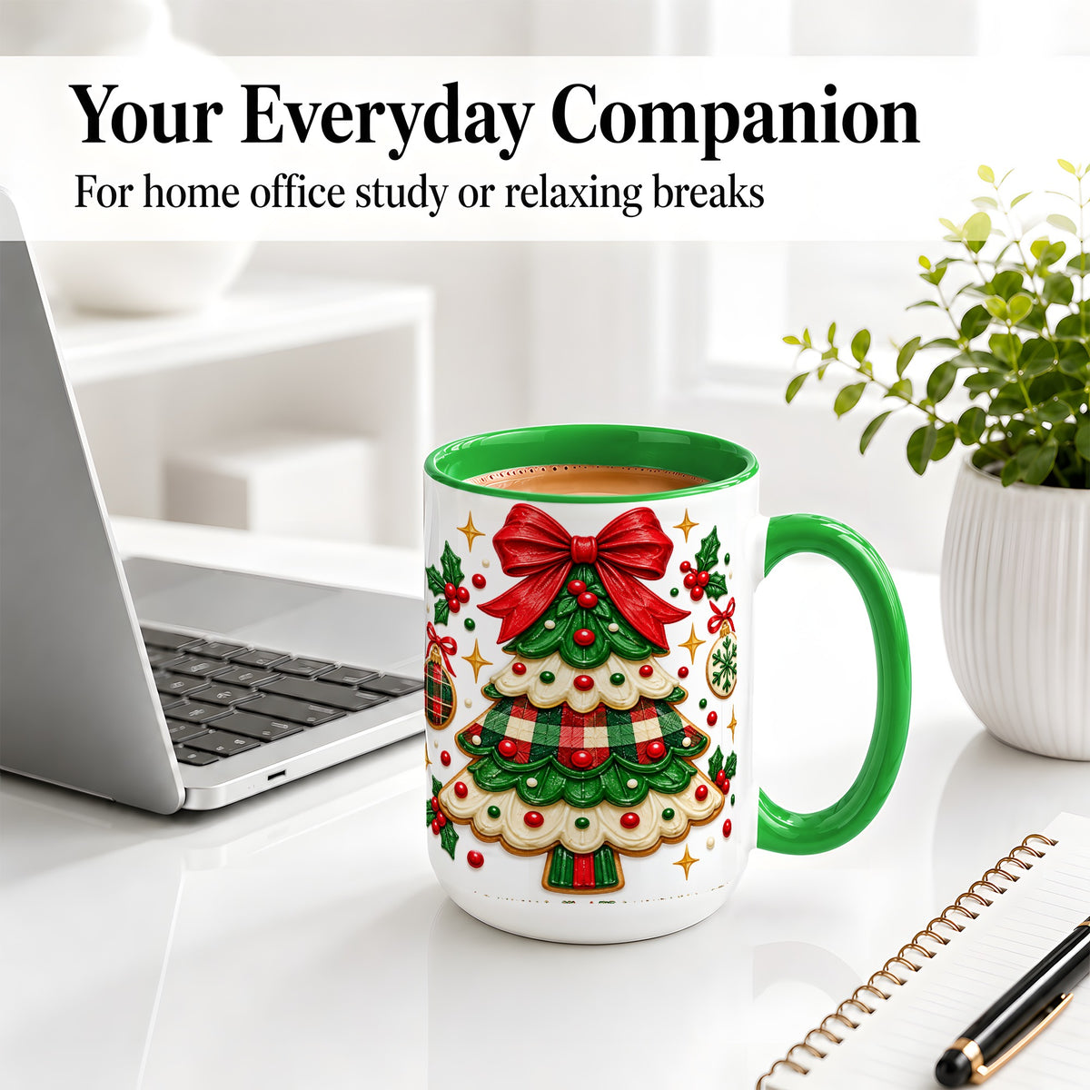 #pl[15oz|Green] Christmas Tree Cookie Ceramic Mug, Festive Holiday Coffee Cup