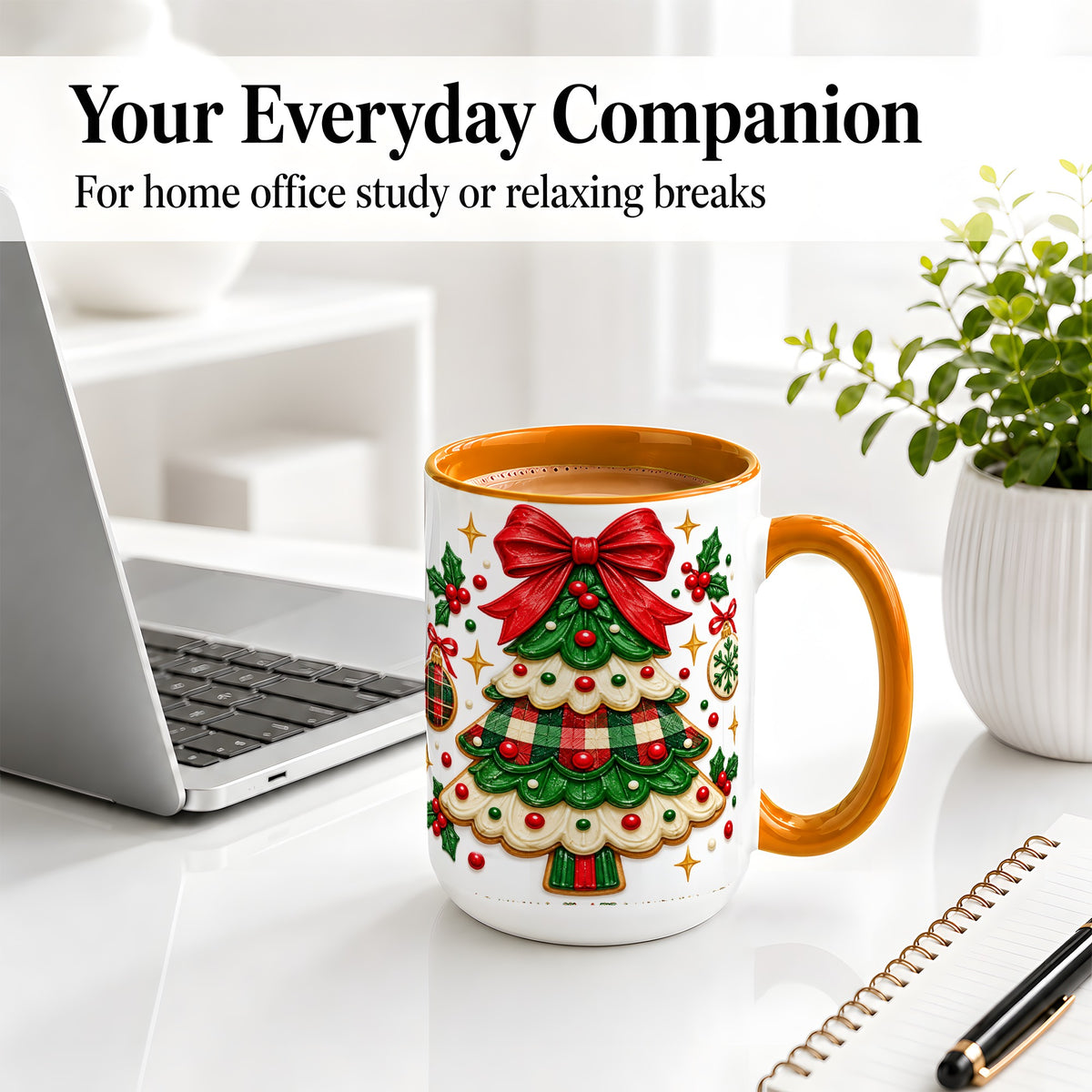 #pl[15oz|Orange] Christmas Tree Cookie Ceramic Mug, Festive Holiday Coffee Cup