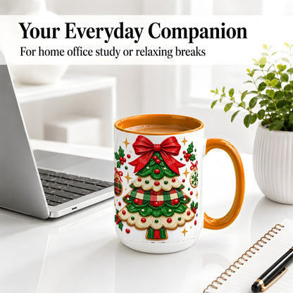 #pl[15oz|Orange] Christmas Tree Cookie Ceramic Mug, Festive Holiday Coffee Cup