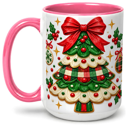 #pl[15oz|Pink] Christmas Tree Cookie Ceramic Mug, Festive Holiday Coffee Cup