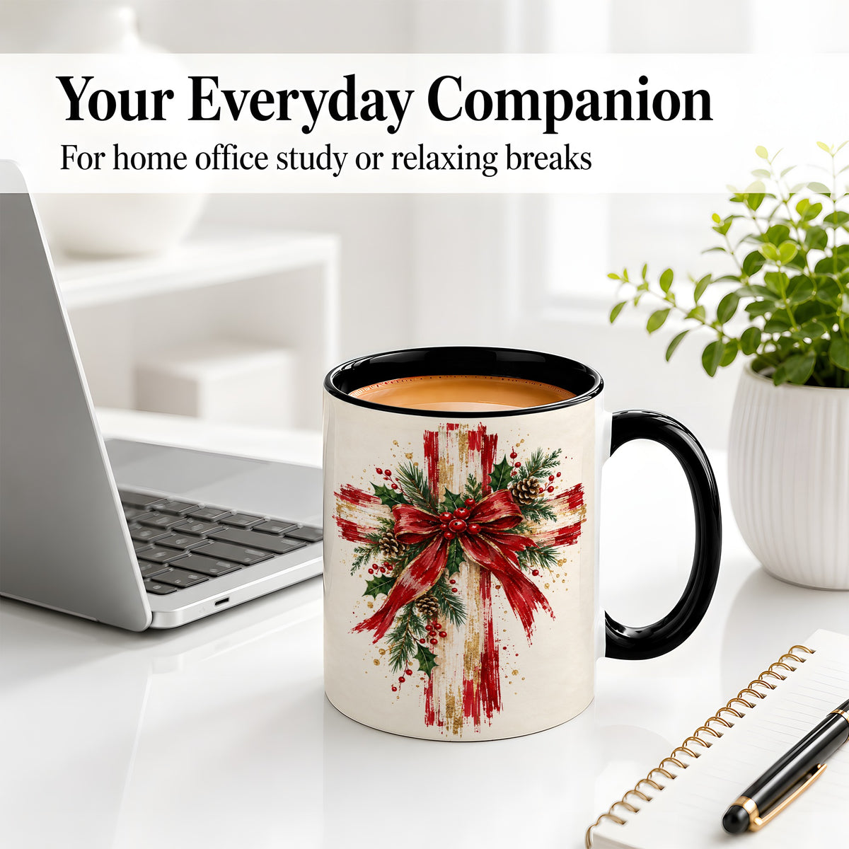 #pl[11oz|Black] Christmas Cross Ceramic Mug, Faith Holiday Coffee Cup Artwork