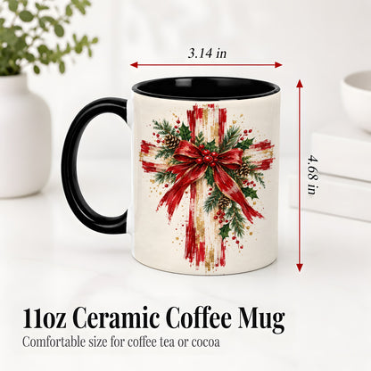 #pl[11oz|Black] Christmas Cross Ceramic Mug, Faith Holiday Coffee Cup Artwork
