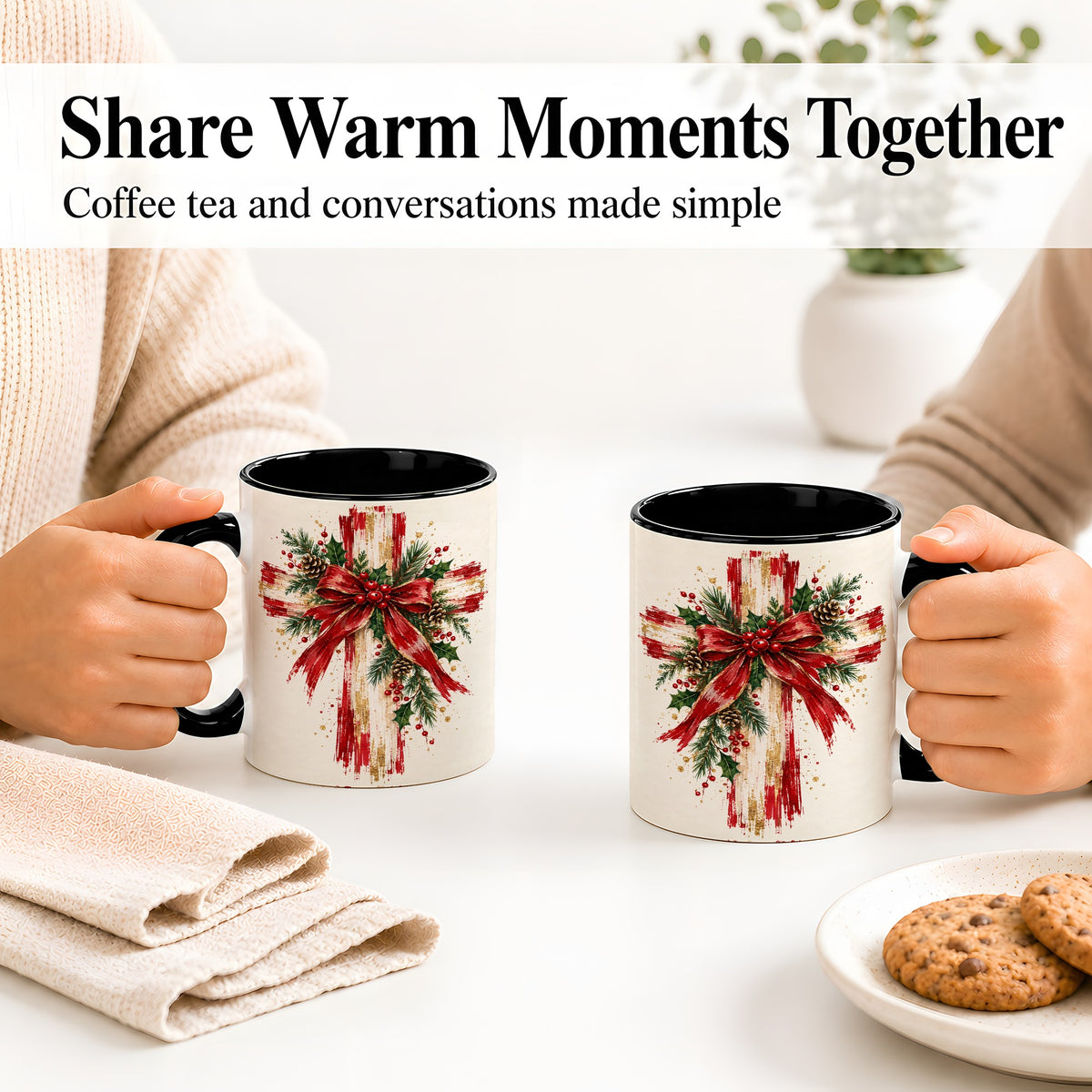 #pl[11oz|Black] Christmas Cross Ceramic Mug, Faith Holiday Coffee Cup Artwork