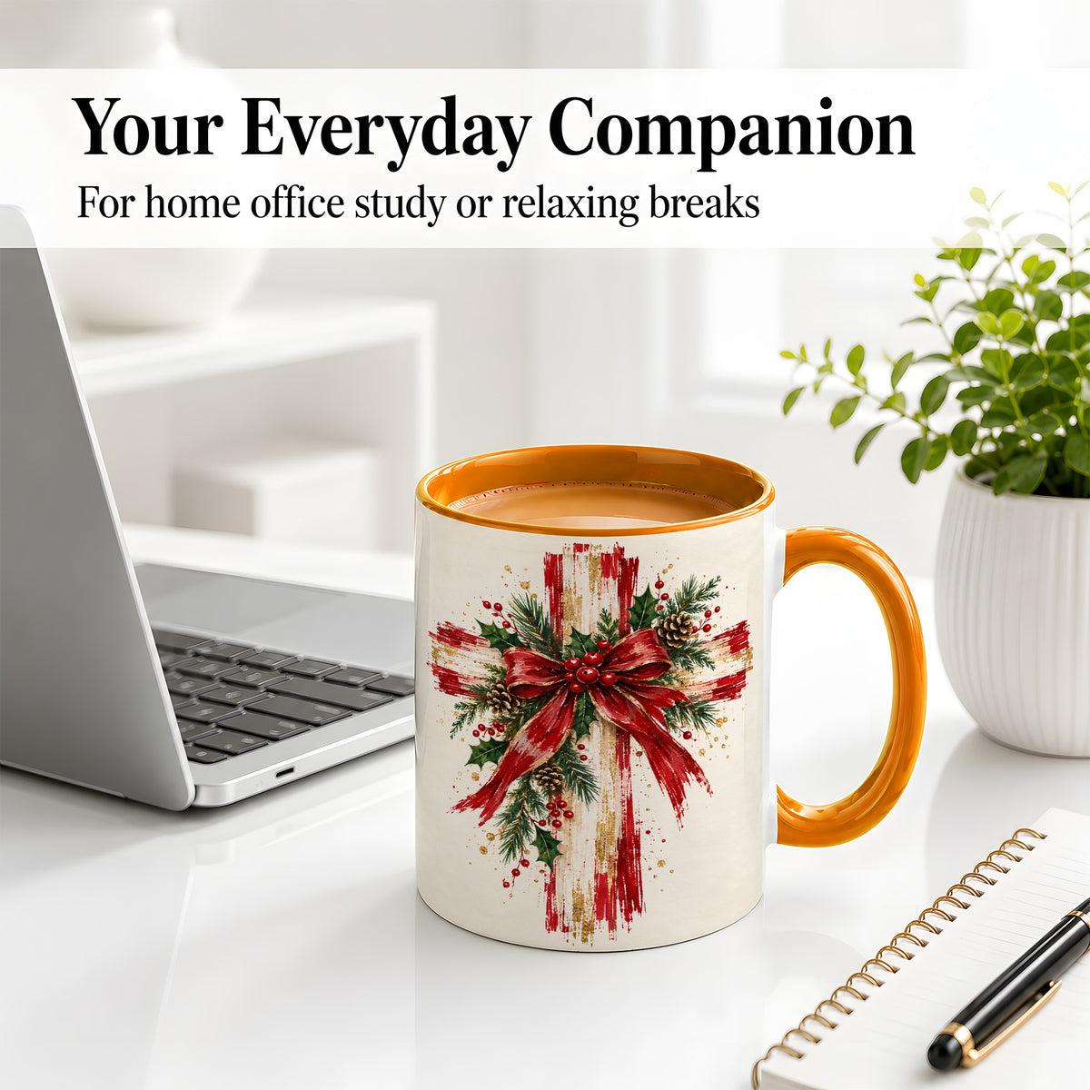 #pl[11oz|Orange] Christmas Cross Ceramic Mug, Faith Holiday Coffee Cup Artwork