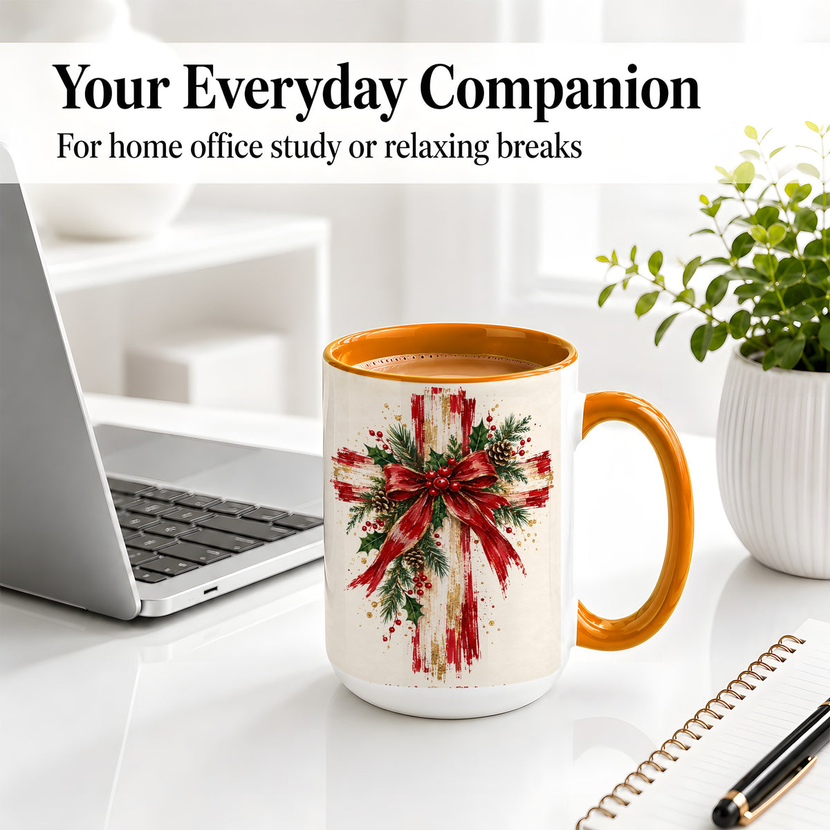 #pl[15oz|Orange] Christmas Cross Ceramic Mug, Faith Holiday Coffee Cup Artwork