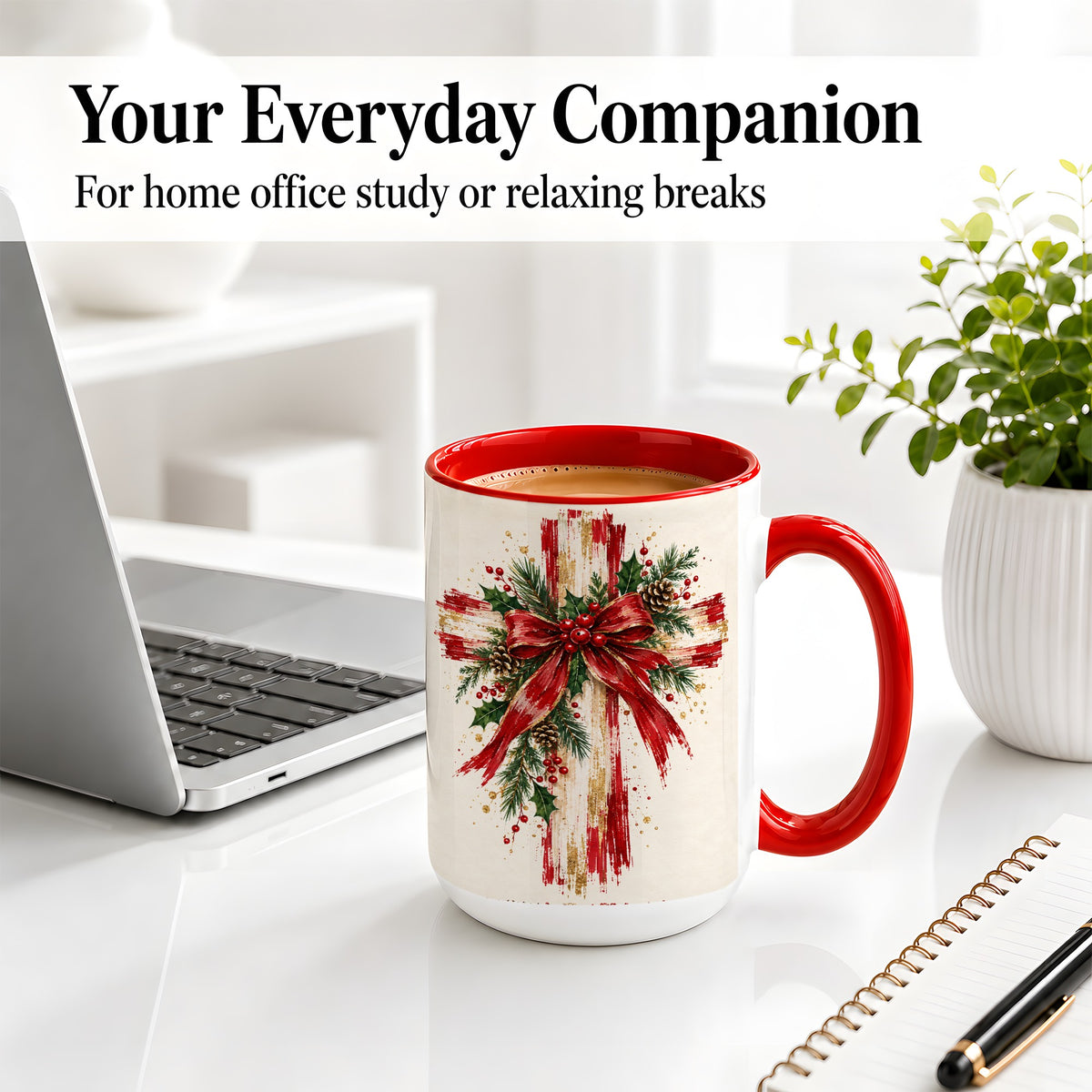 #pl[15oz|Red] Christmas Cross Ceramic Mug, Faith Holiday Coffee Cup Artwork