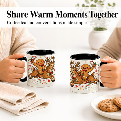 #pl[11oz|Black] Christmas Gingerbread Reindeer Ceramic Mug, Festive Holiday Art