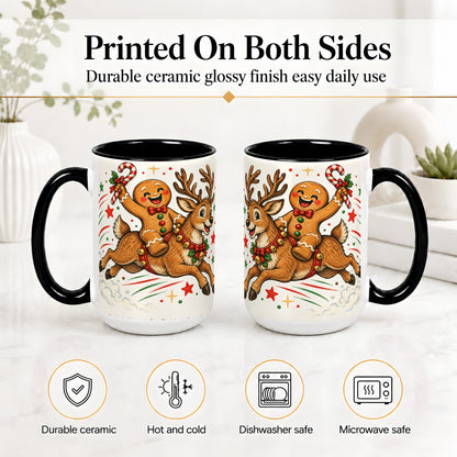 #pl[15oz|Black] Christmas Gingerbread Reindeer Ceramic Mug, Festive Holiday Art
