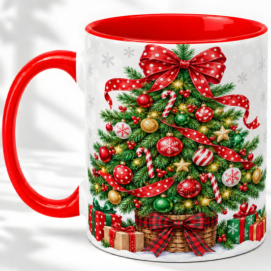 Decorated Christmas Tree Ceramic Mug, Festive Ornament Artwork