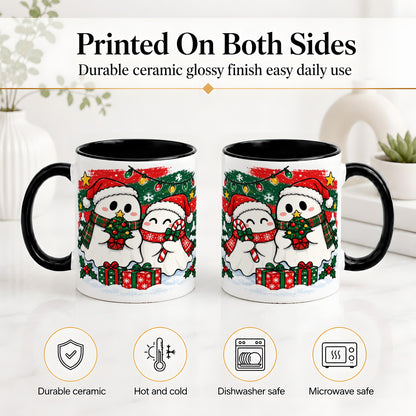 #pl[11oz|Black] Christmas Ghosts Ceramic Mug, Cute Festive Winter Holiday Artwork