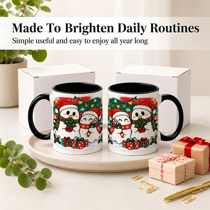 #pl[11oz|Black] Christmas Ghosts Ceramic Mug, Cute Festive Winter Holiday Artwork