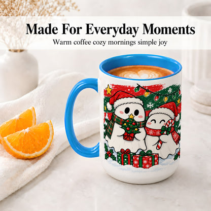 #pl[15oz|Blue] Christmas Ghosts Ceramic Mug, Cute Festive Winter Holiday Artwork