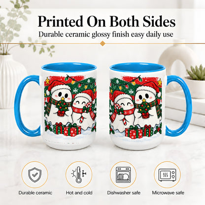 #pl[15oz|Blue] Christmas Ghosts Ceramic Mug, Cute Festive Winter Holiday Artwork
