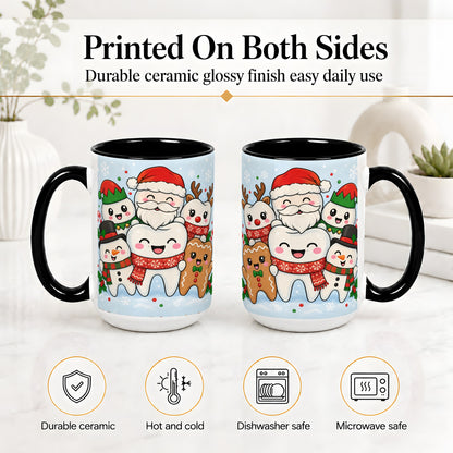 #pl[15oz|Black] Cute Dental Christmas Ceramic Mug, Tooth Character Holiday Artwork