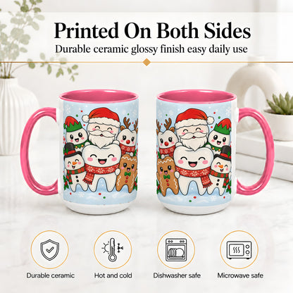 #pl[15oz|Pink] Cute Dental Christmas Ceramic Mug, Tooth Character Holiday Artwork
