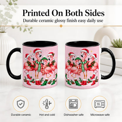 #pl[11oz|Black] Christmas Flamingo Accent Mug, Pink Holiday Bird Artwork