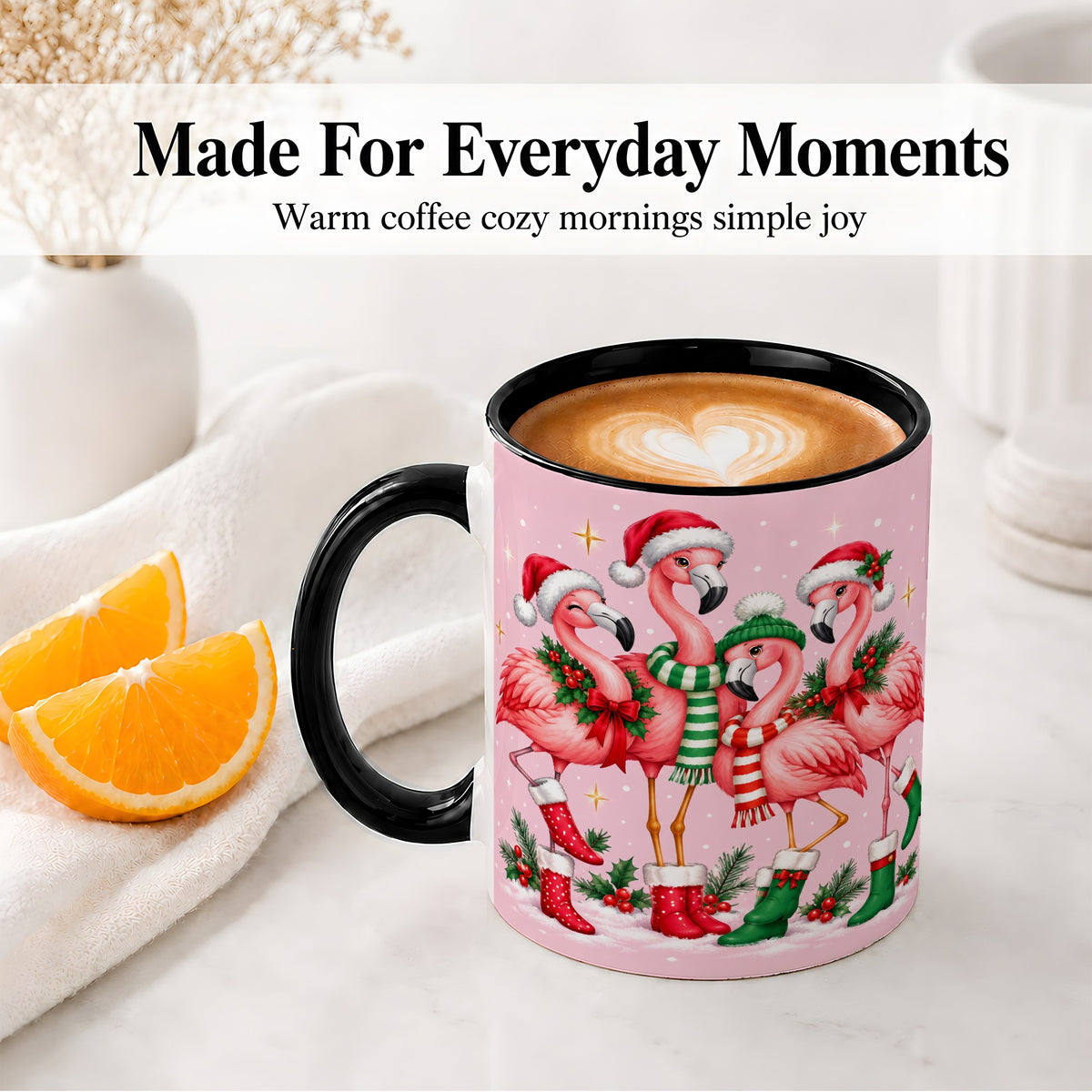 #pl[11oz|Black] Christmas Flamingo Accent Mug, Pink Holiday Bird Artwork