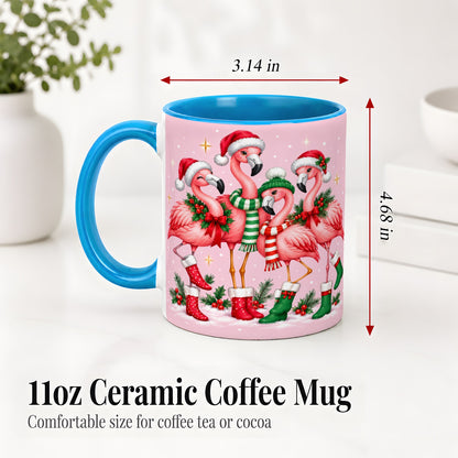 #pl[11oz|Blue] Christmas Flamingo Accent Mug, Pink Holiday Bird Artwork