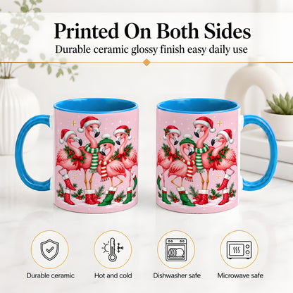 #pl[11oz|Blue] Christmas Flamingo Accent Mug, Pink Holiday Bird Artwork