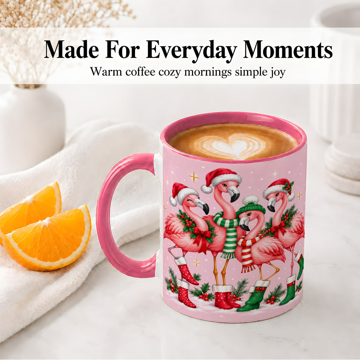 #pl[11oz|Pink] Christmas Flamingo Accent Mug, Pink Holiday Bird Artwork